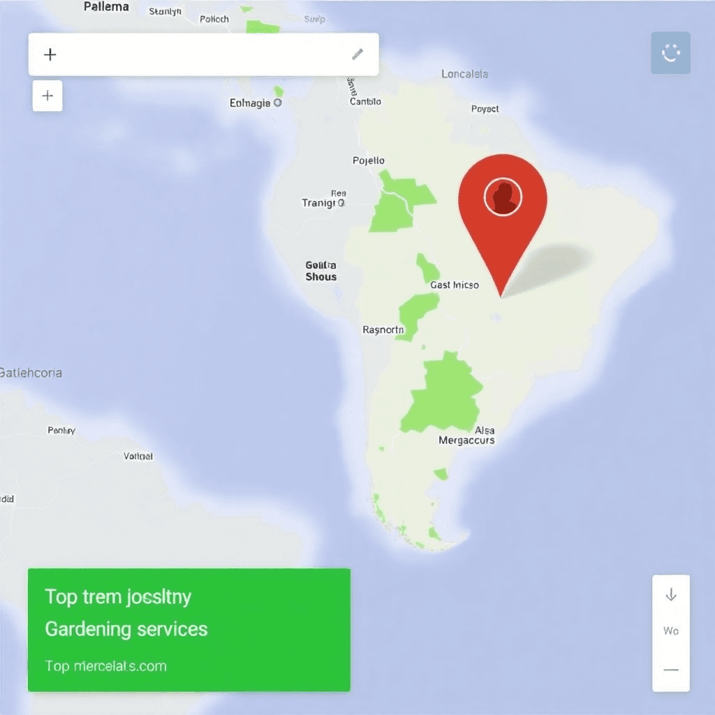 Google Maps mostrando primera posición para servicios de jardinería en Argentina, con pin de ubicación e información de negocio, captura profesional